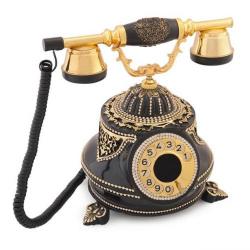 Tombul Siyah Altın Varaklı Swarovski Taşlı Telefon