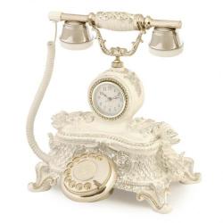 Saatli Güllü Varaklı Beyaz Gümüş Telefon